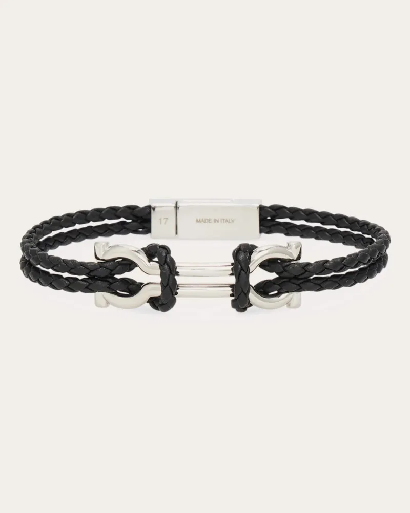 Ferragamo Herren Armband mit Doppel-Gancini (17 cm) Schwarz Schwarz