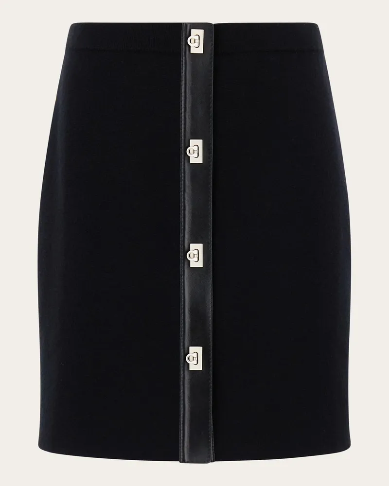 Ferragamo Damen Strickrock mit Ledereinsätzen Schwarz Schwarz