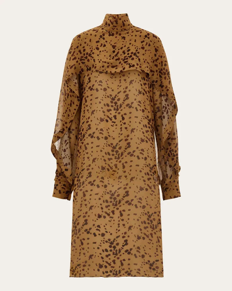Ferragamo Damen Schößchenkleid aus Seide mit Orchid-Print Braun Braun