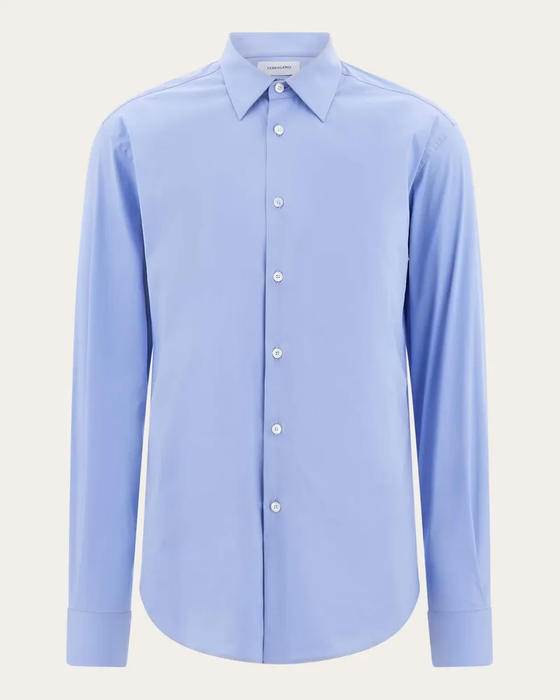 Ferragamo Herren Hemd mit aufgesticktem F im selben Farbton Blau Blau