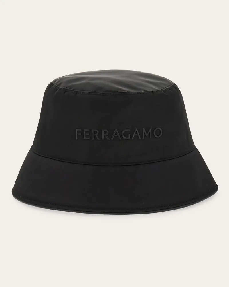Ferragamo Herren Hut mit aufgestickter Signatur Schwarz Schwarz