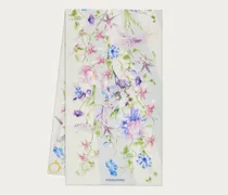 Damen Seidenschal mit Blüte-Print Weiß