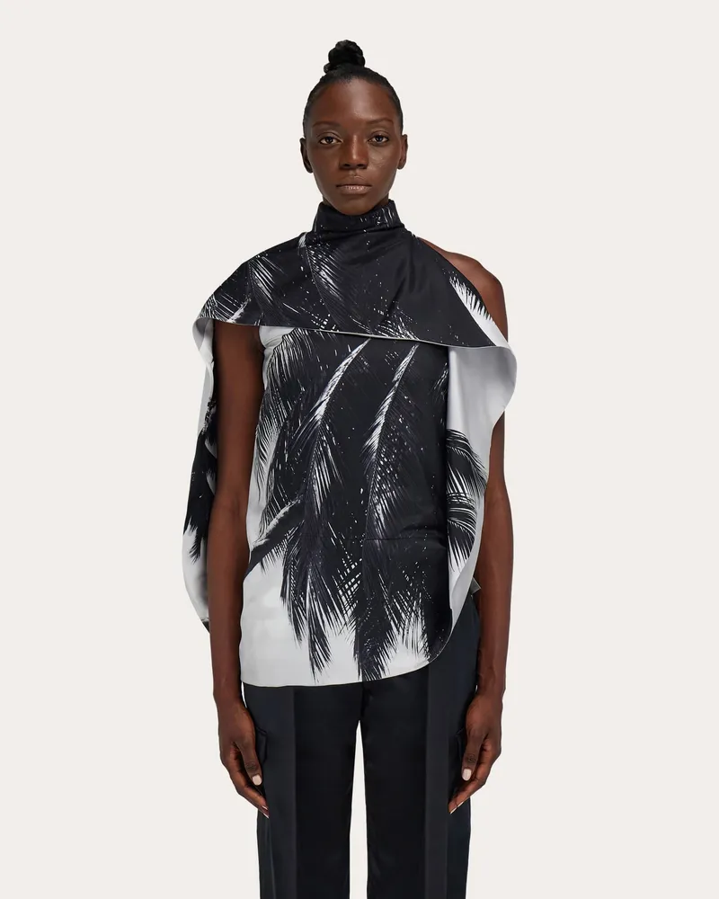 Ferragamo Damen Asymmetrisches Blusenshirt mit Trinidad-Print Weiß Weiß
