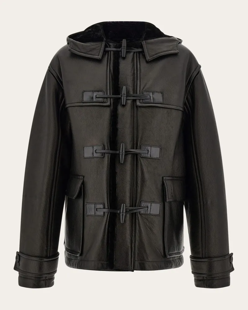 Ferragamo Herren Blouson aus Hirschleder mit Füllung Schwarz Schwarz