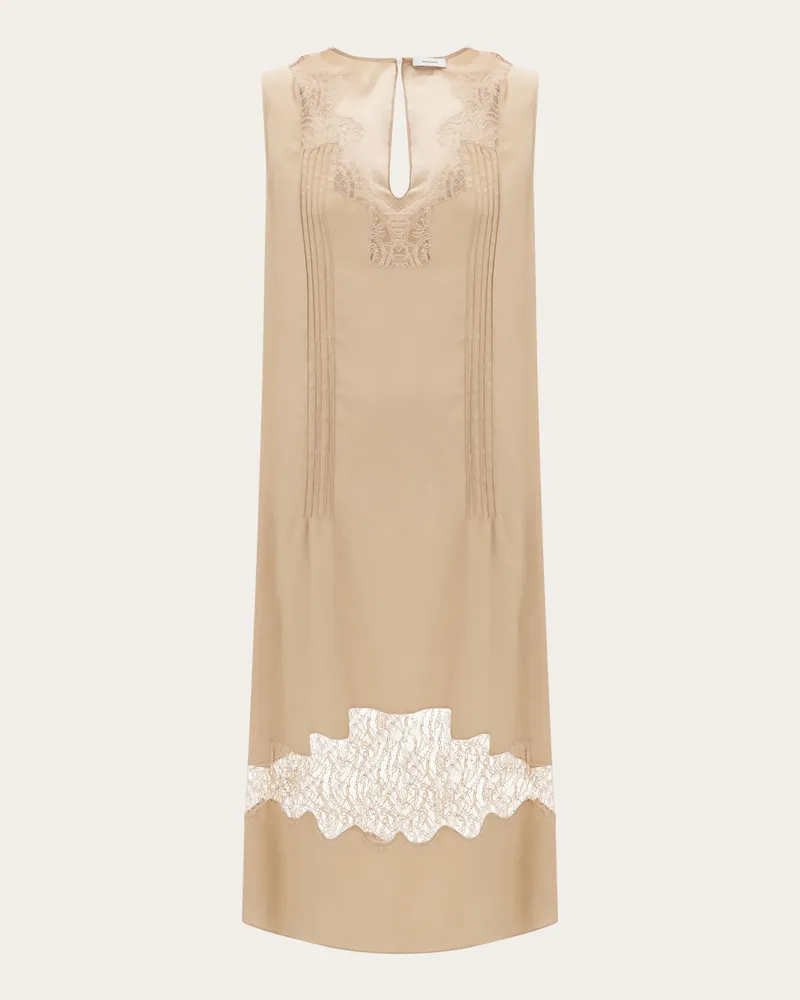 Ferragamo Damen Kleid mit Spitzeneinsätzen Beige Braun