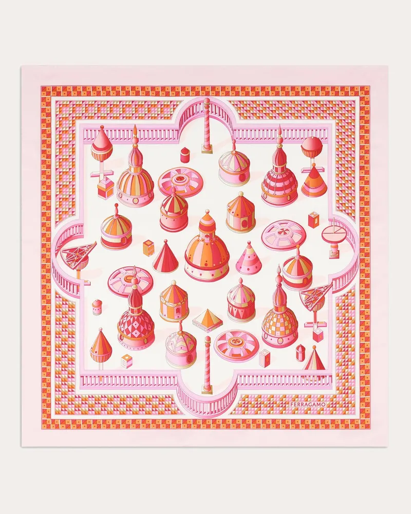 Ferragamo Damen Seidenhalstuch mit Renaissance-Geometrien-Print Rosa Rosa