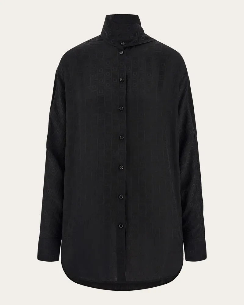 Ferragamo Damen Shirtbluse mit Schärpenkragen Schwarz Schwarz