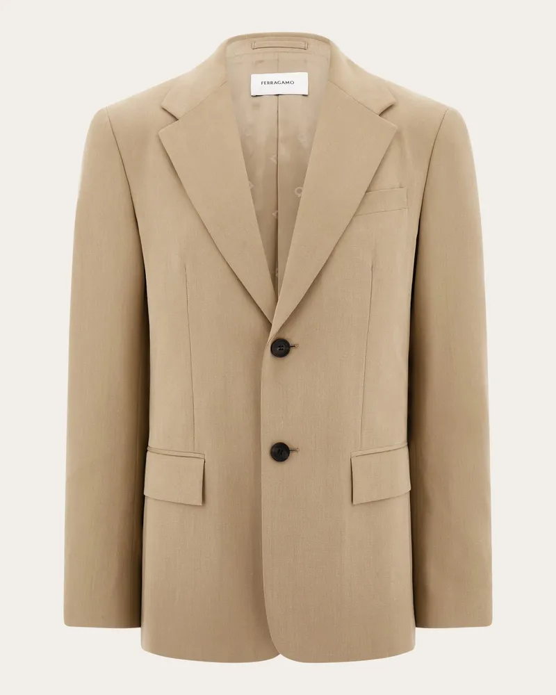 Ferragamo Herren Einreihiger Blazer aus Seide und Wolle Beige Beige