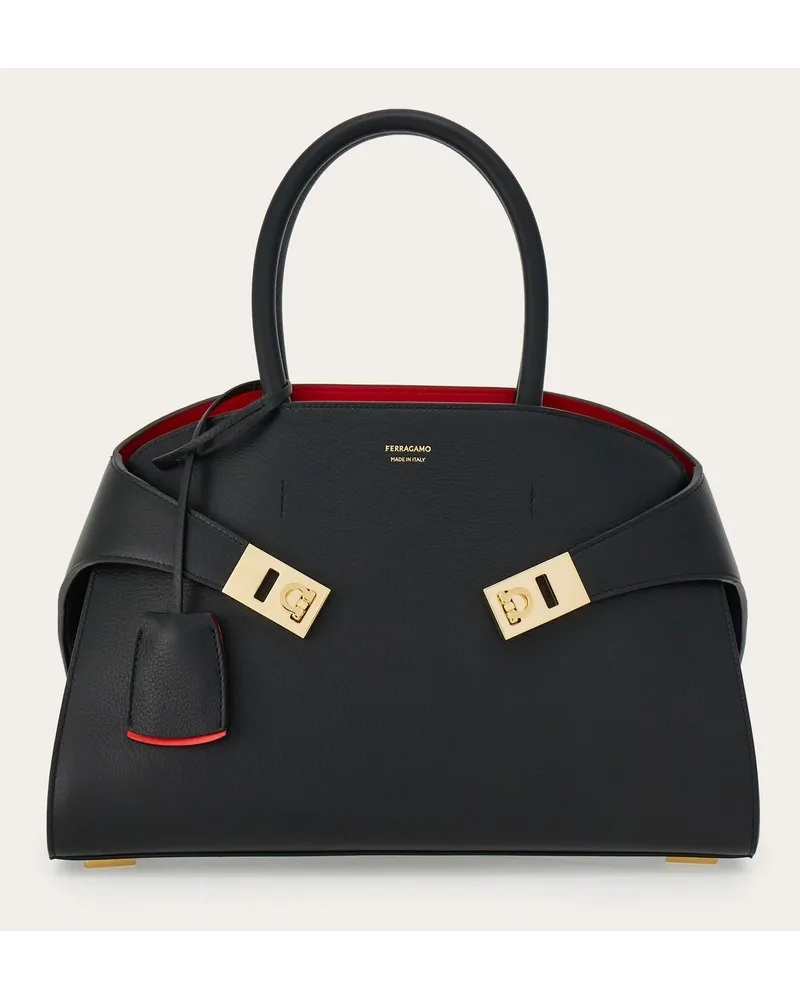 Ferragamo Damen Zweifarbige Handtasche Hug (M) Schwarz Schwarz