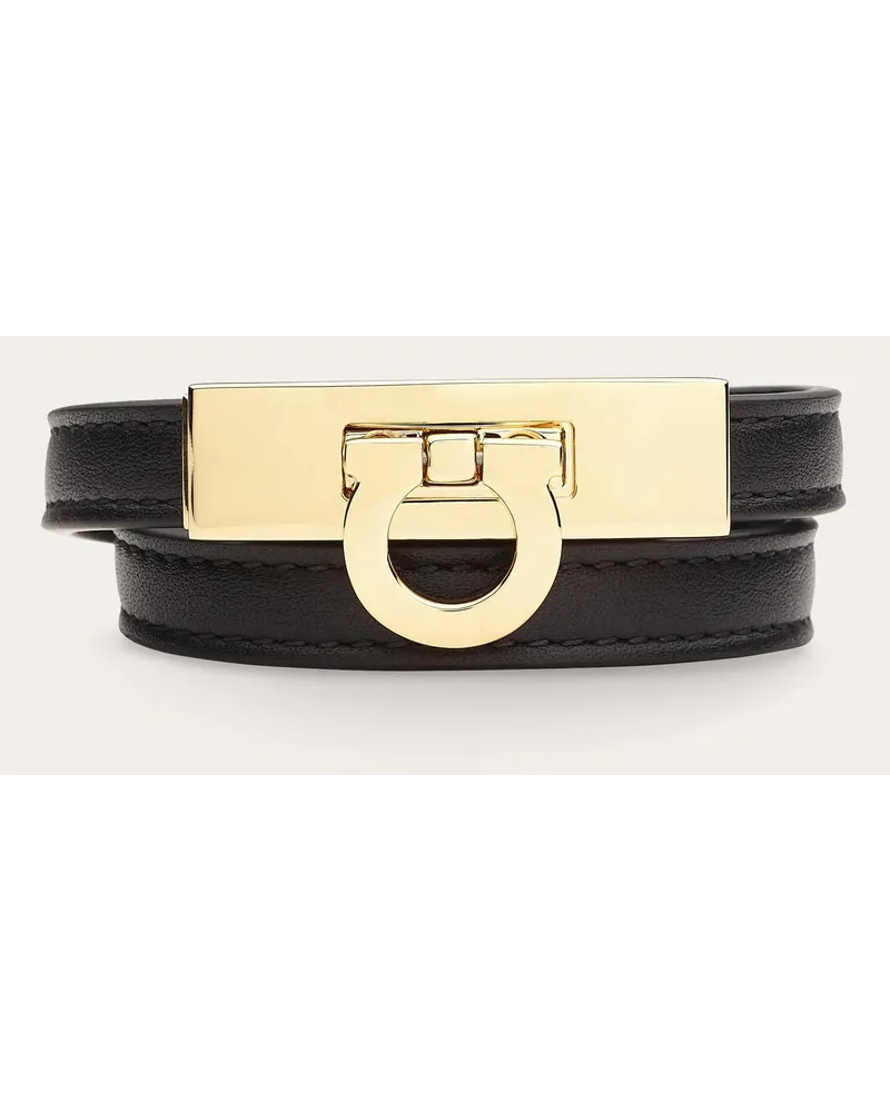 Ferragamo Damen Gancini Doppel-Armband – Größe 15 Schwarz Schwarz