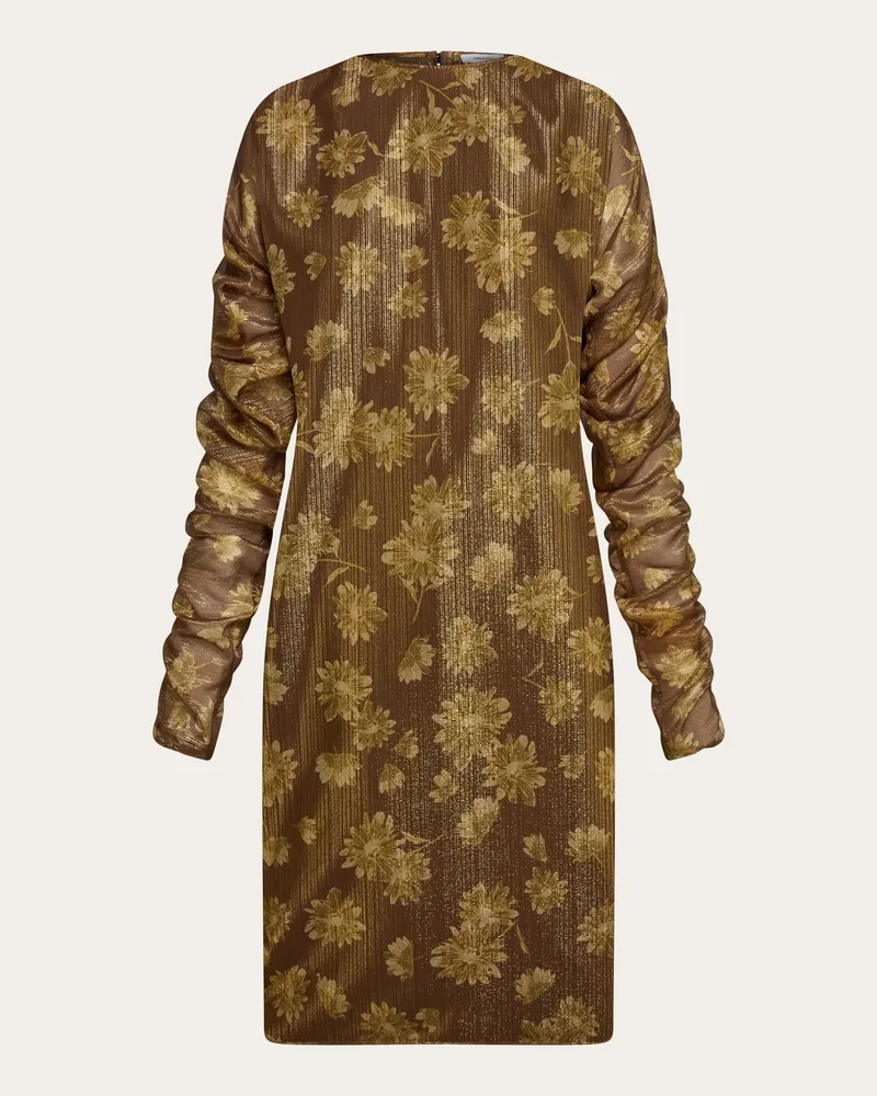 Ferragamo Damen Midikleid aus Seide mit Lamé Braun Braun