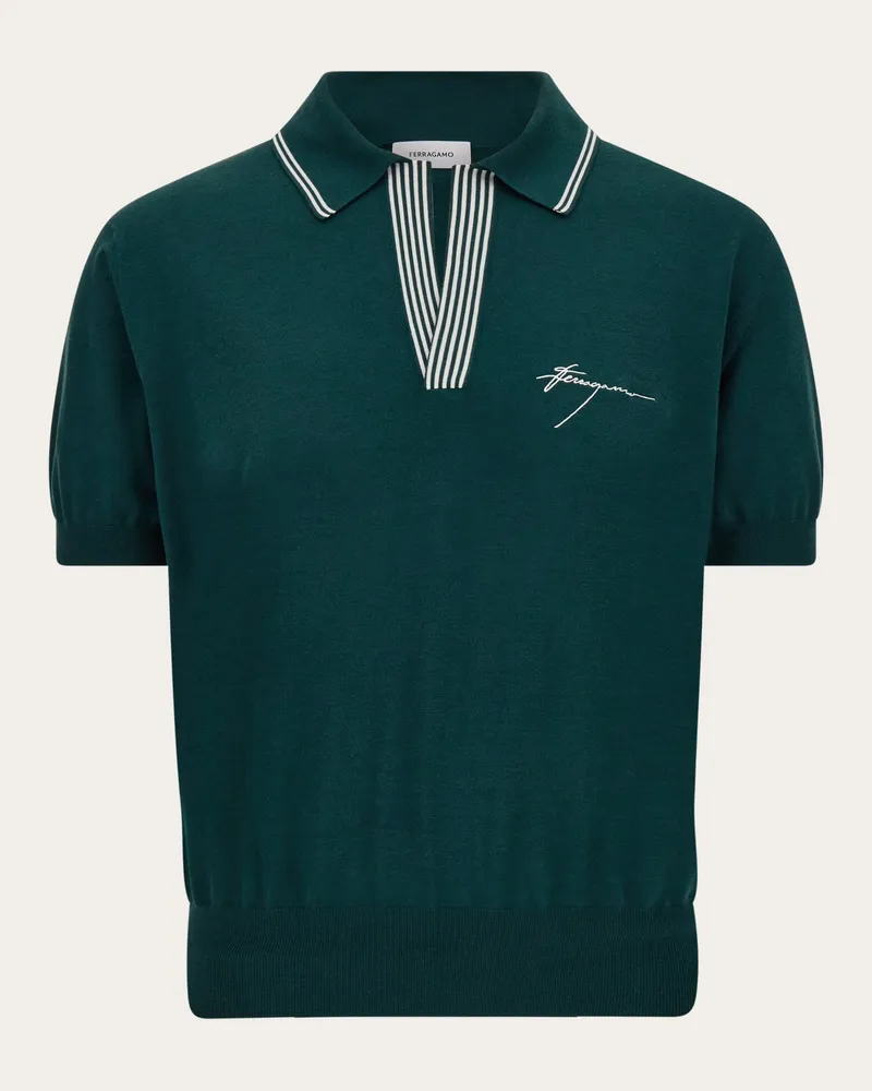 Ferragamo Herren Polohemd aus Mischseide Grün Grün