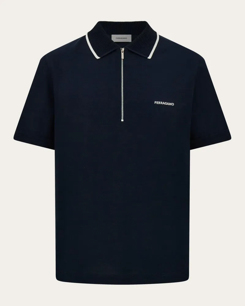 Ferragamo Herren Poloshirt aus Baumwolle mit Reißverschluss Blau Blau