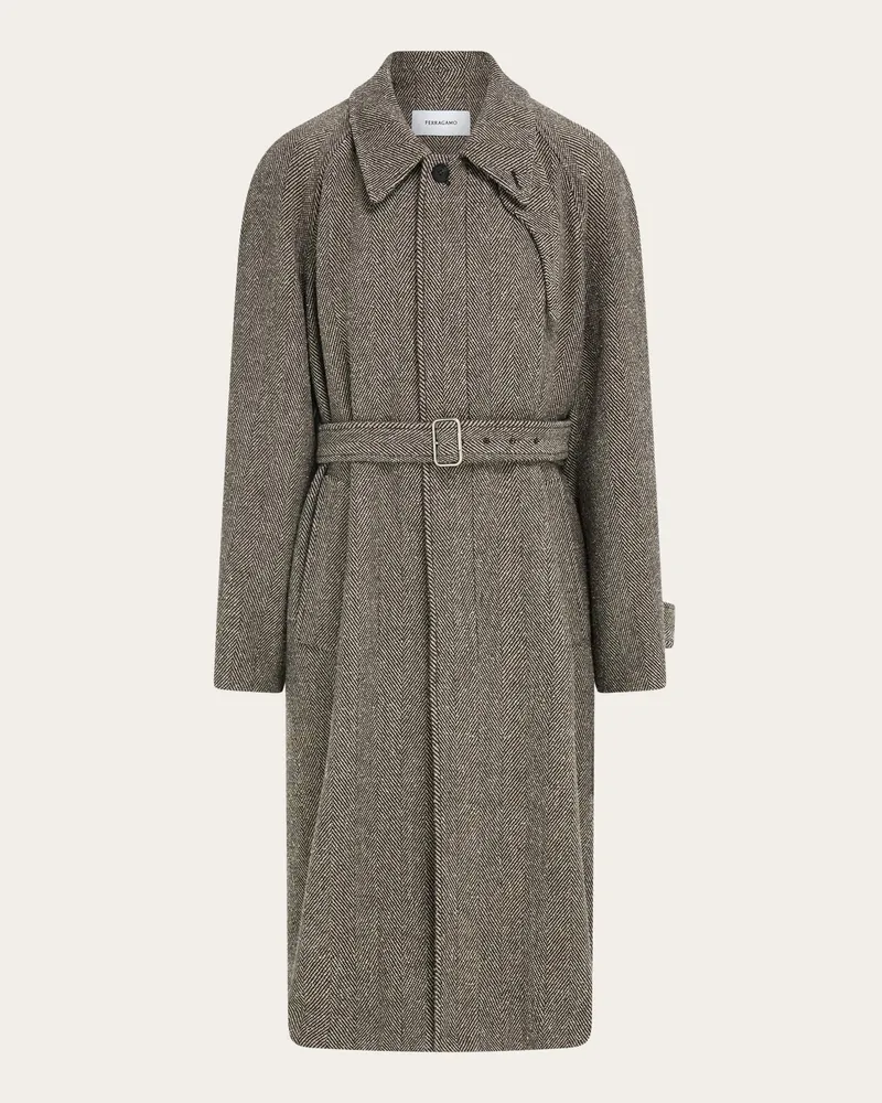 Ferragamo Herren Einreihiger Chevron-Mantel Braun Braun