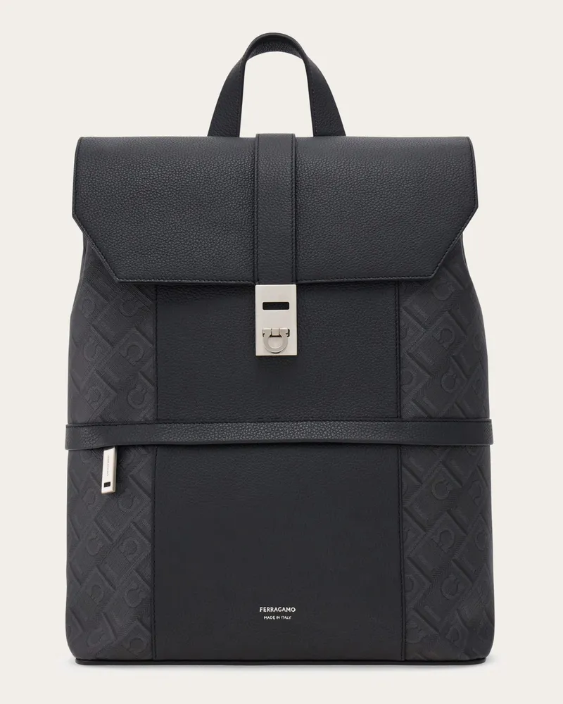 Ferragamo Herren Ferragamo-Monogram Rucksack mit Gancini-Schnalle Schwarz Schwarz