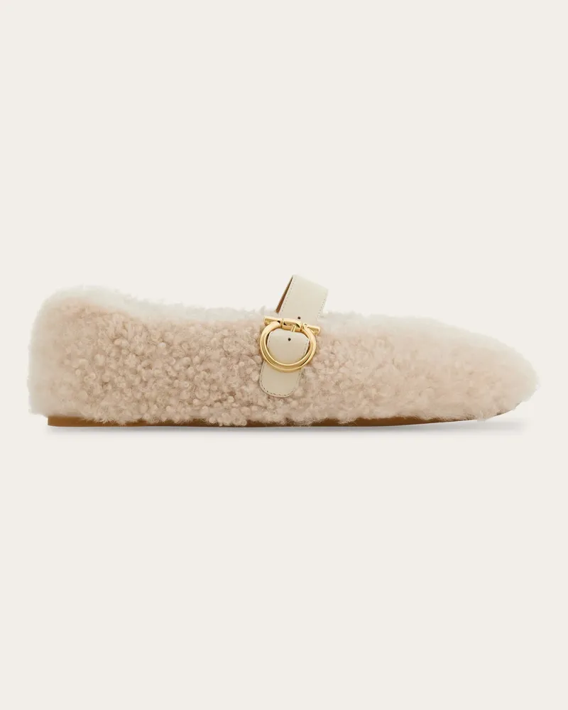 Ferragamo Damen Ballerina Gancini-Ornament Beige Größe Braun