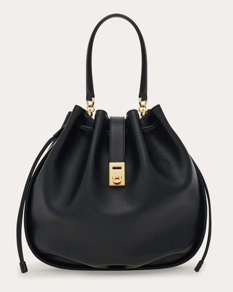 Ferragamo Damen Beuteltasche mit Hug-Schnalle Schwarz Schwarz