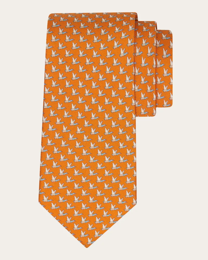 Ferragamo Herren Seidenkrawatte mit Stockenten-Print Orange Orange