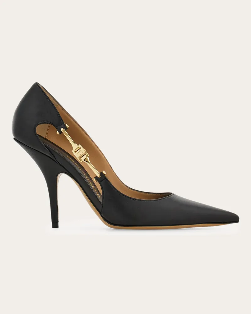 Ferragamo Damen Pumps mit F-Schnalle Schwarz Größe 5 Schwarz