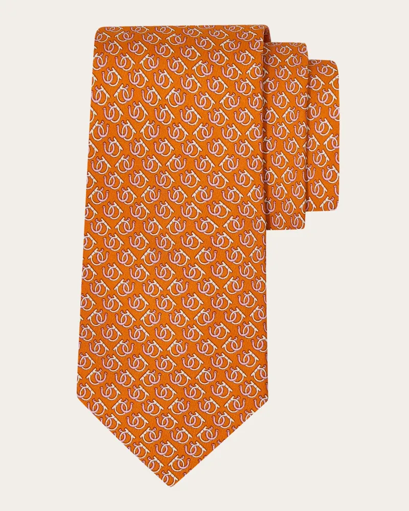 Ferragamo Herren Seidenkrawatte mit Good-Luck-Print Orange Orange