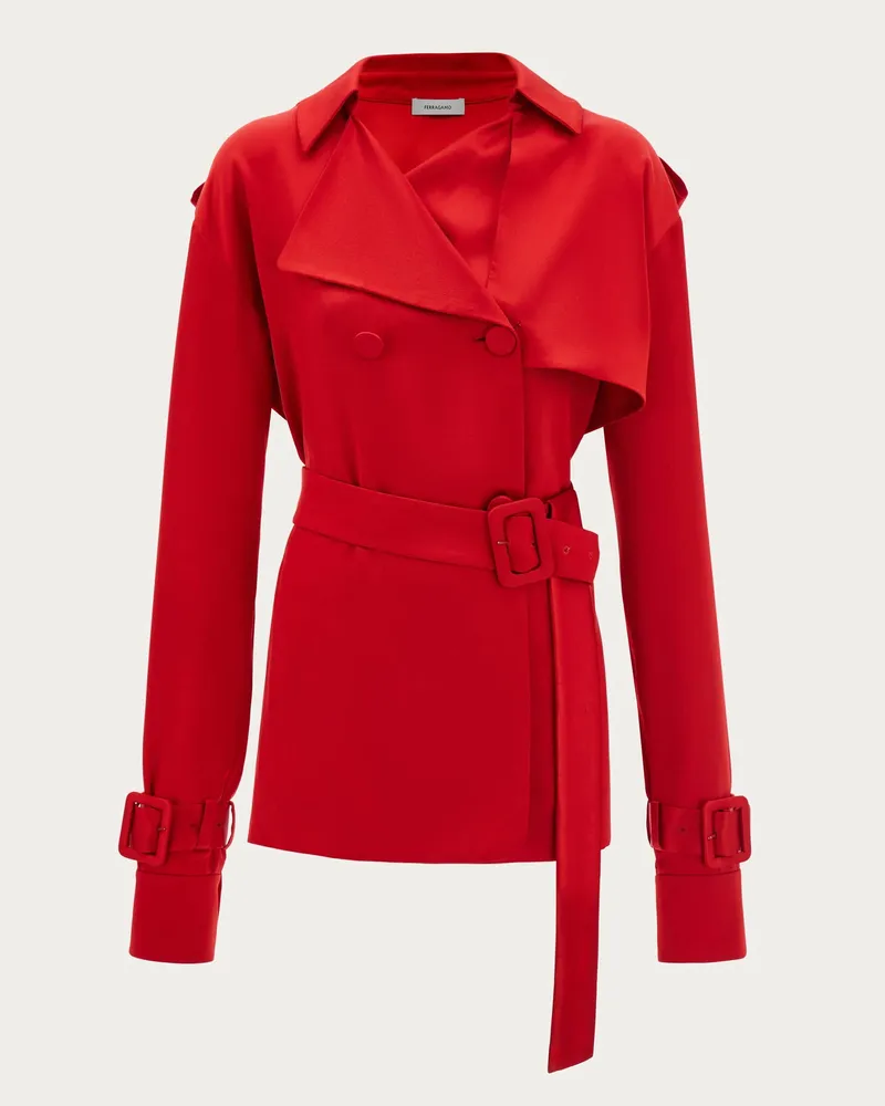 Ferragamo Damen Kurzer Trenchcoat aus Satin Rot Rot