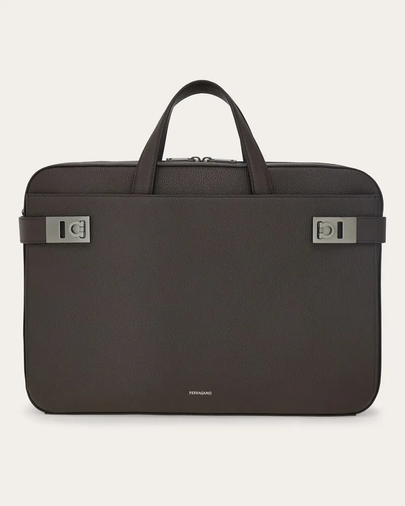 Ferragamo Herren Aktentasche mit Gancini-Schnallen (M) Braun Braun
