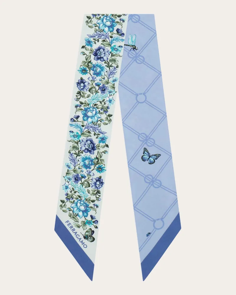Ferragamo Damen Mini-Bandeau-Tuch in Jacquard-Verarbeitung mit Ramage-Print Blau Blau