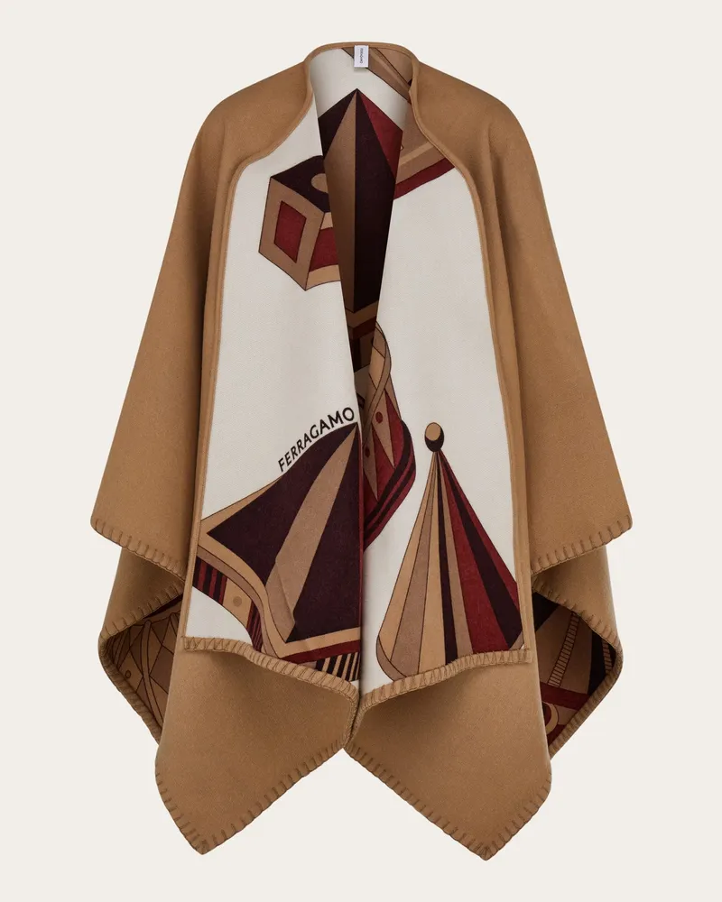 Ferragamo Damen Wende-Cape mit Renaissance-Geometrien-Print Beige Braun