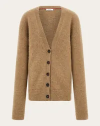 Ferragamo Oversize Strickjacke mit Seide und Alpaka Beige Braun