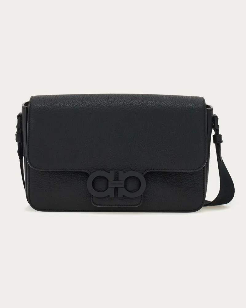 Ferragamo Herren Double-Gancini Kuriertasche Schwarz Schwarz