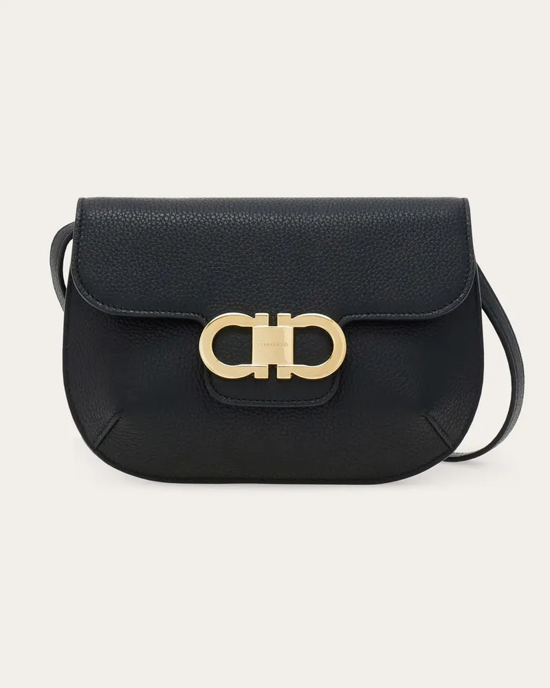 Ferragamo Damen Täschchen mit Doppel-Gancini Schwarz Schwarz