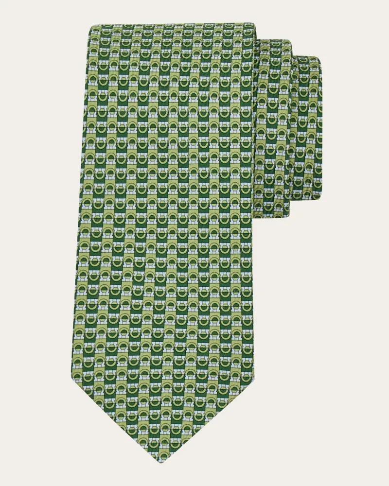 Ferragamo Herren Seidenkrawatte mit zweifarbigem Gancini-Print Grün Grün