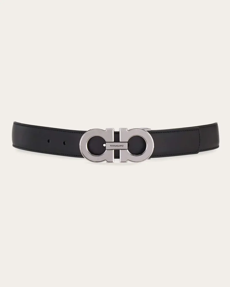 Ferragamo Herren Verstellbarer Gancini Wendegürtel Schwarz Schwarz