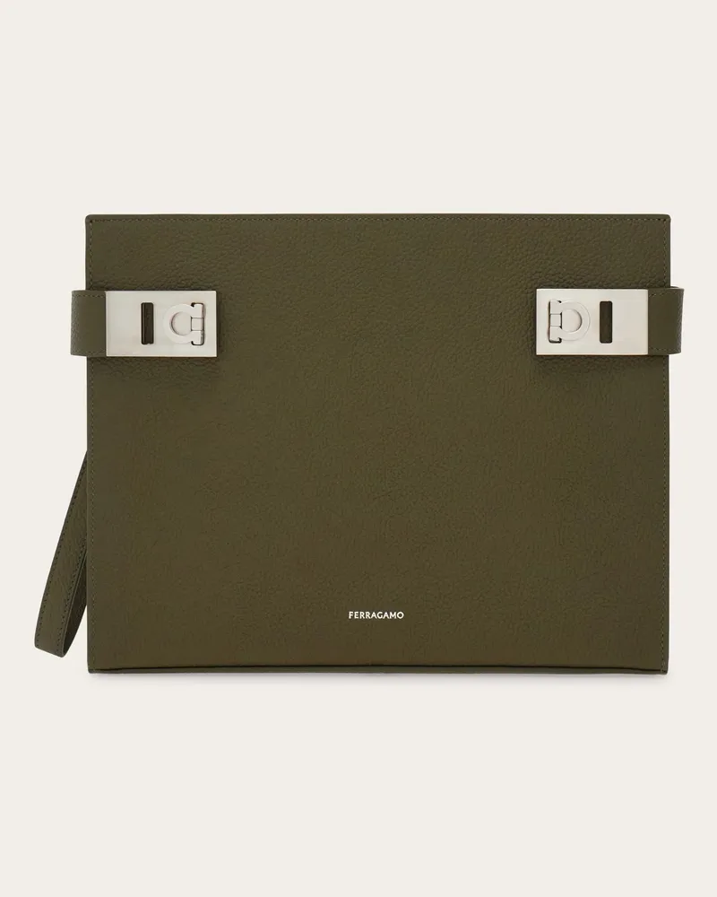 Ferragamo Herren Hug Herrentasche mit Schnallen Grün Grün