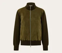 Herren Blouson aus Veloursleder und Maschenware Grün