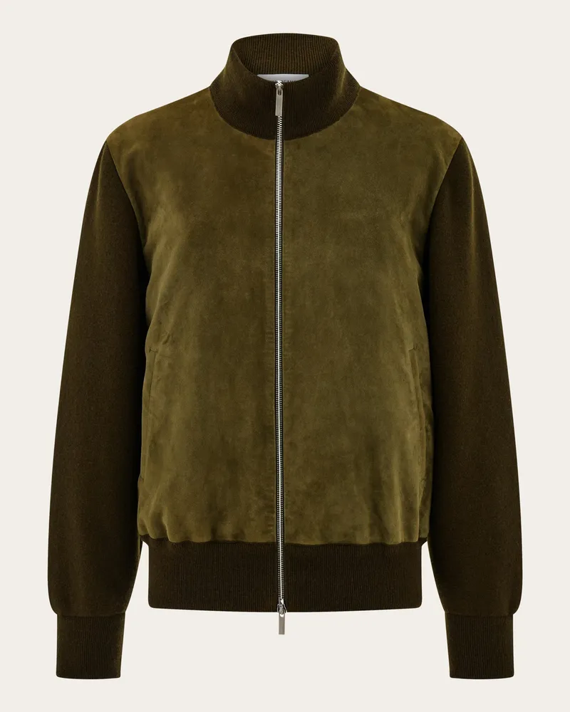 Ferragamo Herren Blouson aus Veloursleder und Maschenware Grün Grün