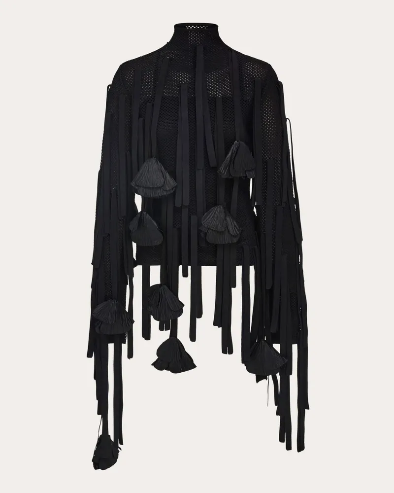 Ferragamo Damen Netzpullover mit Blüten Schwarz Schwarz