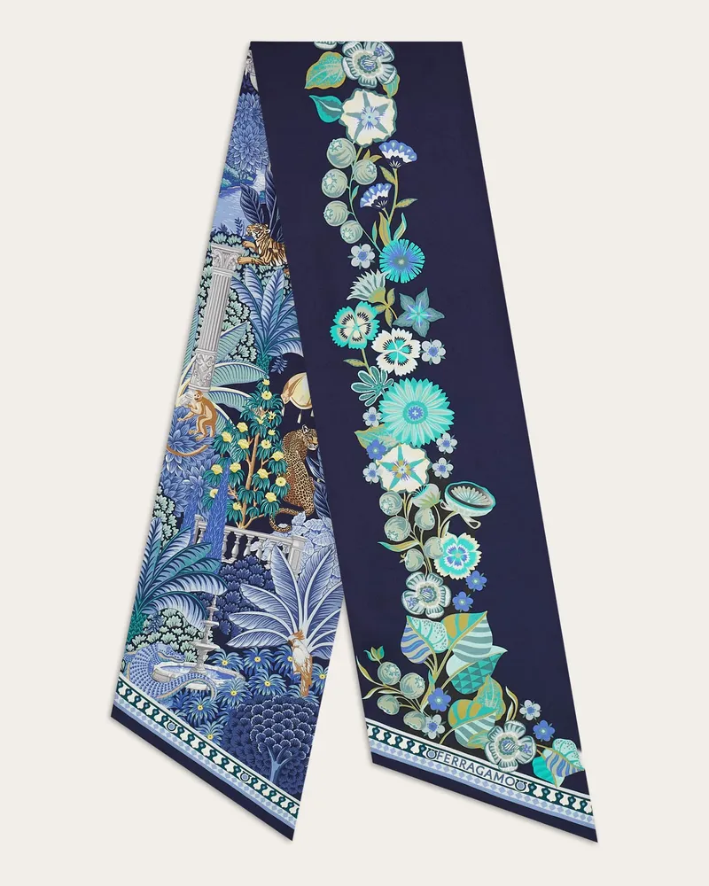 Ferragamo Damen Bandeau-Tuch mit Giardino-Print Blau Blau