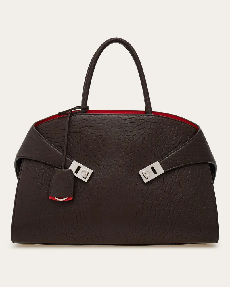 Ferragamo Damen Zweifarbige Handtasche Hug (L) Braun Braun