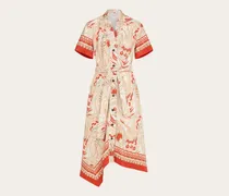 Damen Asymmetrisches Midikleid mit Rooster-Print Rosa