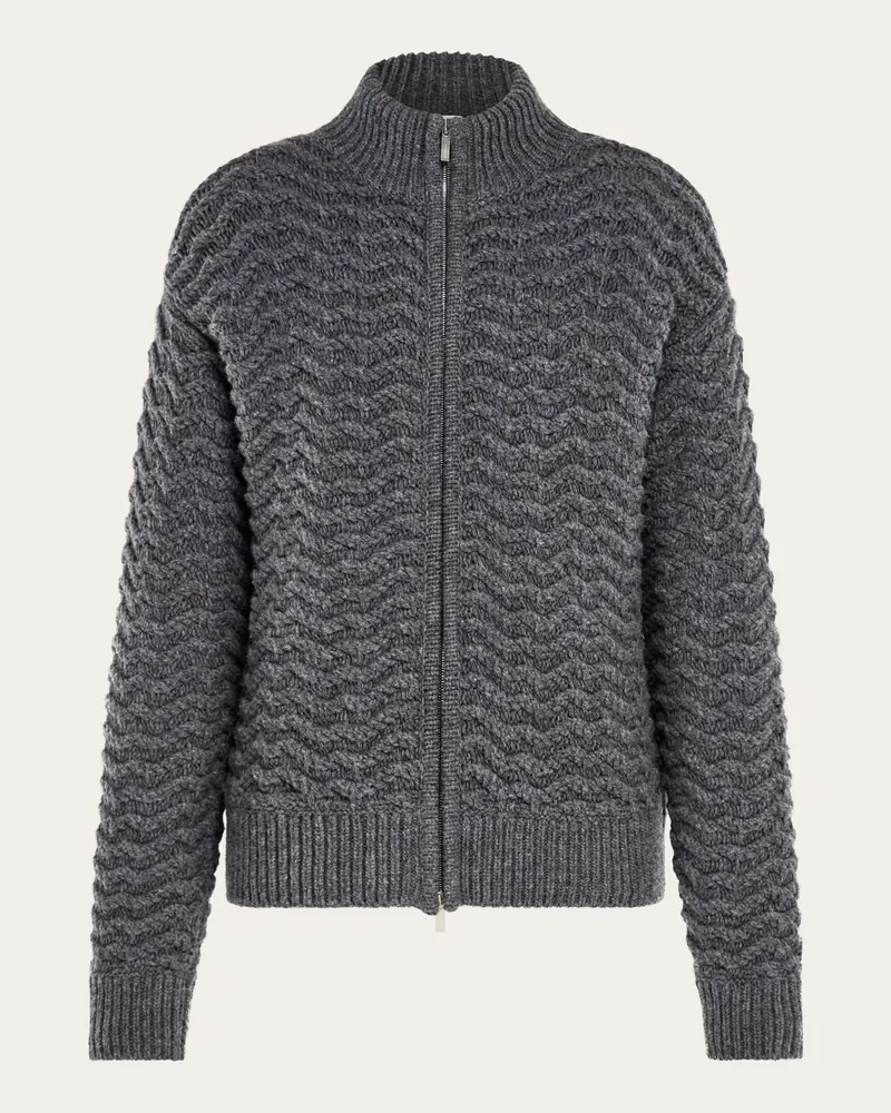 Ferragamo Herren Strickjacke mit Reißverschluss aus reiner Wolle Grau Grau