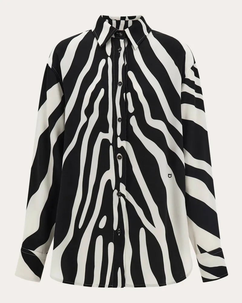 Ferragamo Damen Animalier-Bluse Schwarz Schwarz