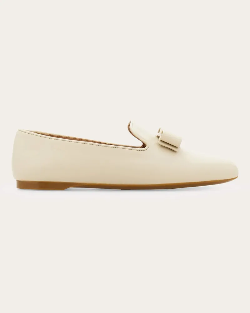 Ferragamo Damen Loafer mit Vara-Schleife Weiß Größe 5 Weiß