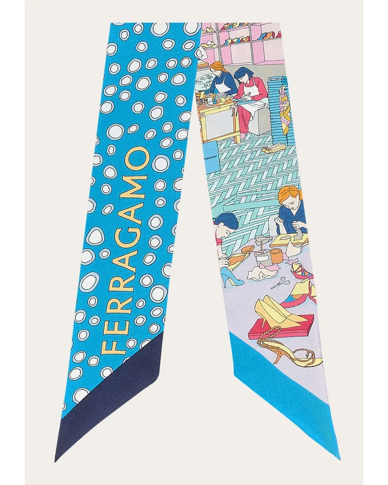 Ferragamo Damen Mini halsschleife aus Seide mit Objekte-Print Blau Blau