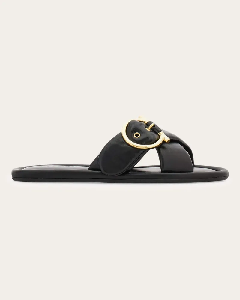 Ferragamo Damen Slide mit Gancini-Ornament Schwarz Größe 5 Schwarz