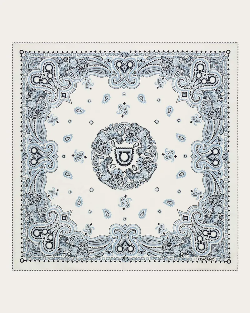 Ferragamo Damen Seidenhalstuch mit Arabesque-Print Blau Blau
