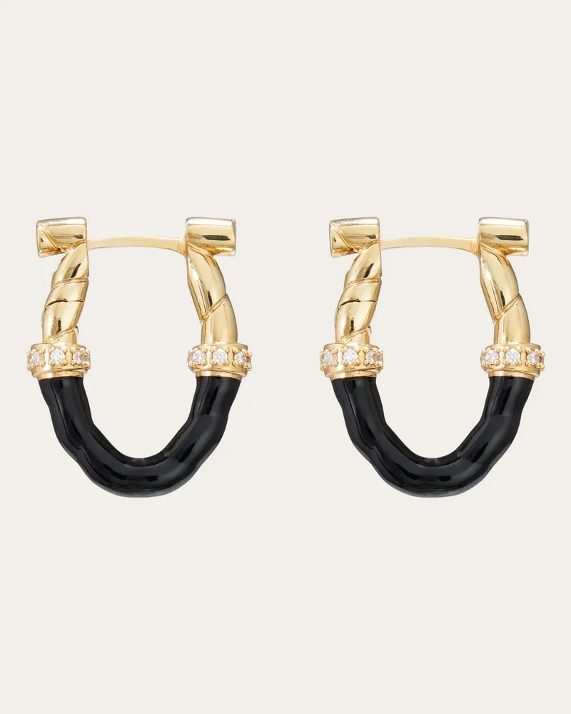 Ferragamo Damen Creolen mit Lack (S) Schwarz Schwarz