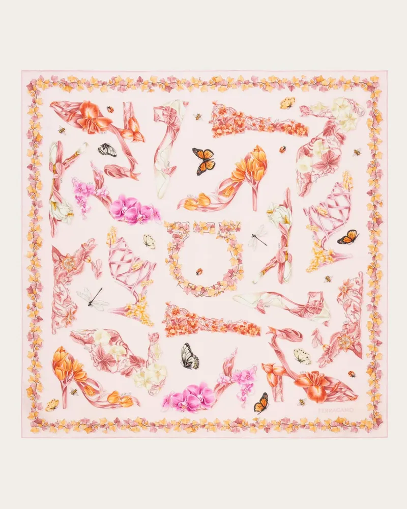 Ferragamo Damen Seidenhalstuch mit Eden-Shoes-Print Rosa Rosa