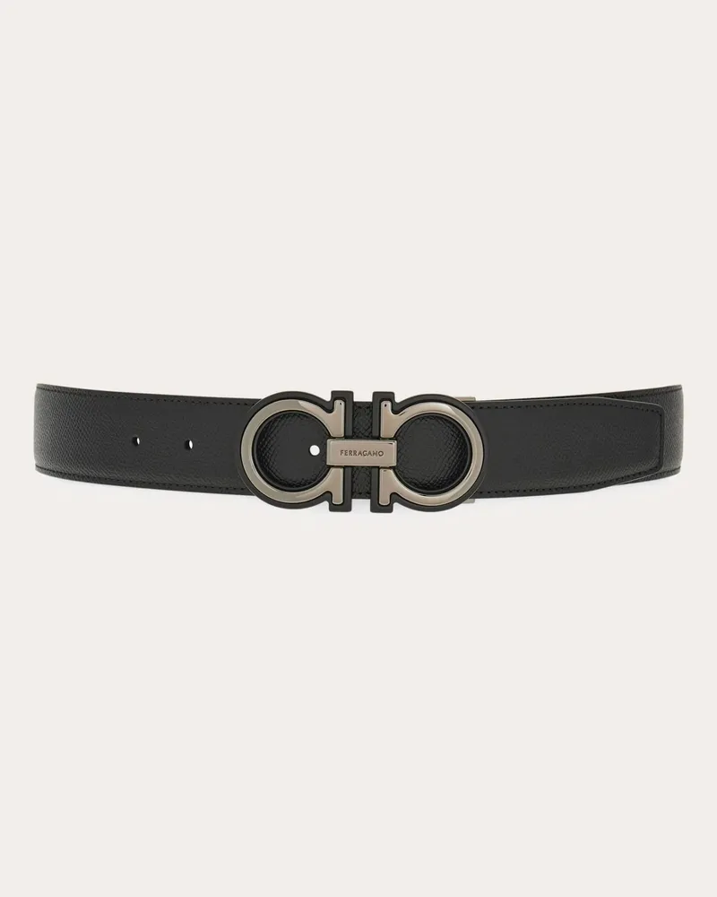 Ferragamo Herren Verstellbarer Gancini Wendegürtel Schwarz Schwarz