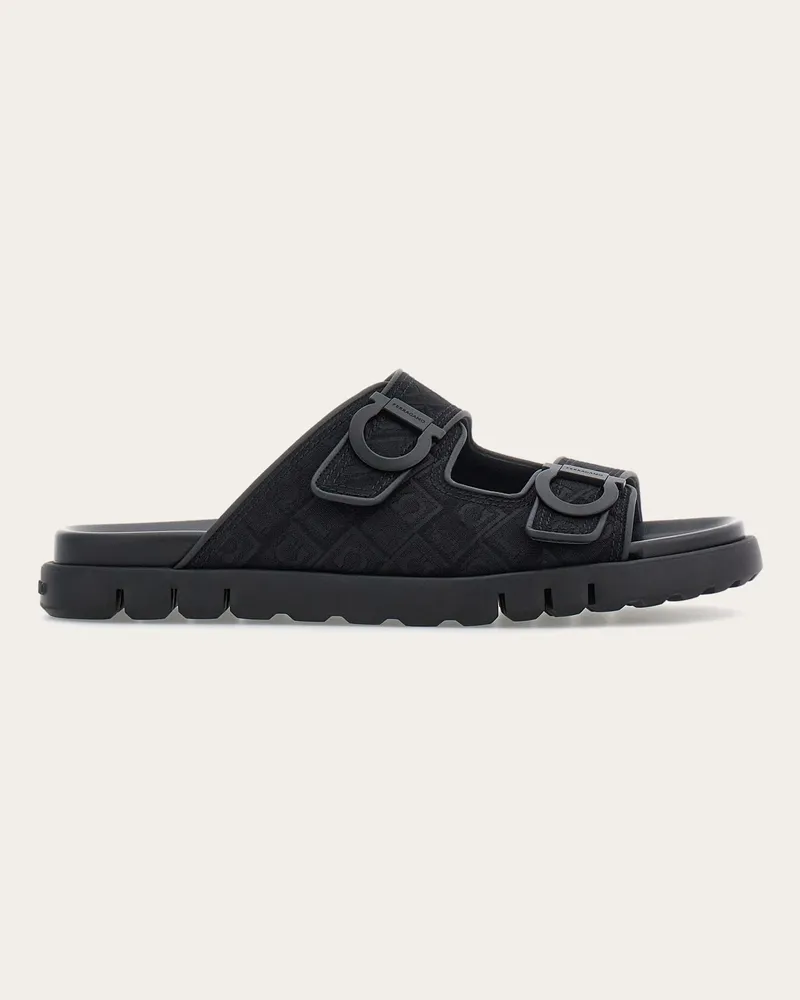 Ferragamo Herren Sandale mit Doppelriemen Schwarz Größe Schwarz